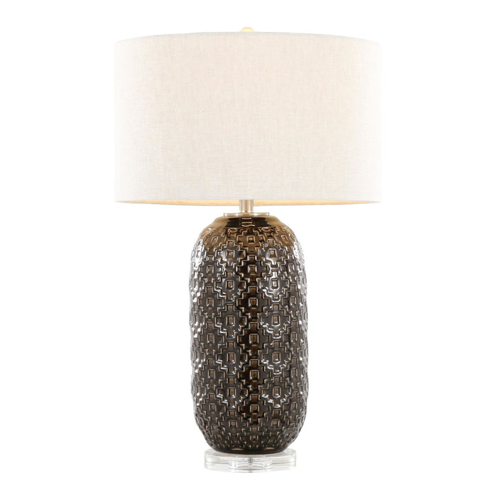 Onyx - 30" Table Lamp - Dark Gray Crackle Ceramic, Brushed Nickel And Clear Crystal With Gray Linen Shade