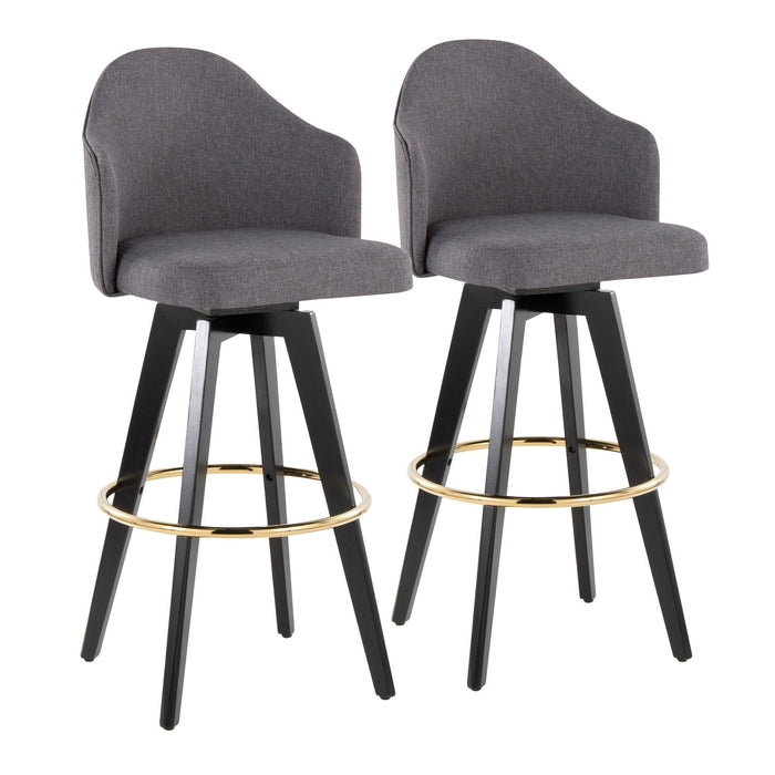 Ahoy - Upholstered Fixed-Height Barstool (Set of 2) - Black Base, Gold Footrest