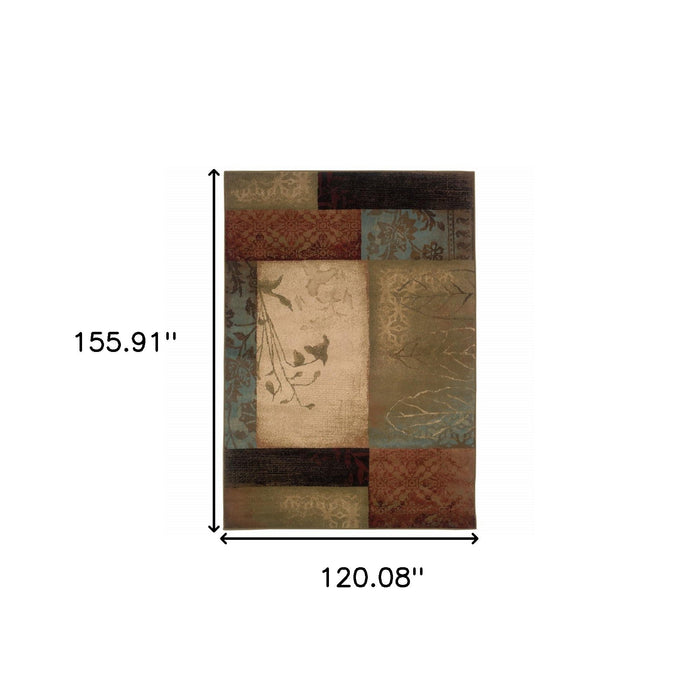 10' x 13' Floral Block Pattern Area Rug - Beige And Brown