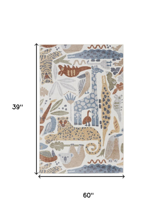 3' X 5' Animal Print Area Rug (532835) - Ivory / Blue / Beige