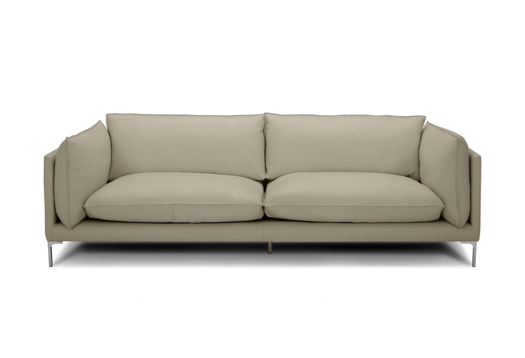 Top Grain Leather Sofa With Silver Legs - Taupe