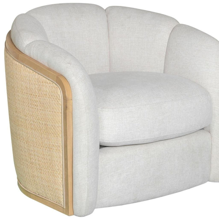 34" Fabric Wood And Rat Swivel Arm Chair - Off White / Natural