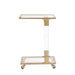 Giga side table with glass top and metal C-shaped base, ideal for living room, bedroom, balcony, or office use.