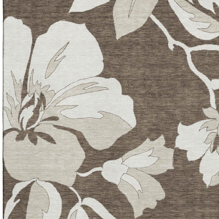 10' X 14' Floral Washable Area Rug With UV Protection (667975) - Brown / Ivory