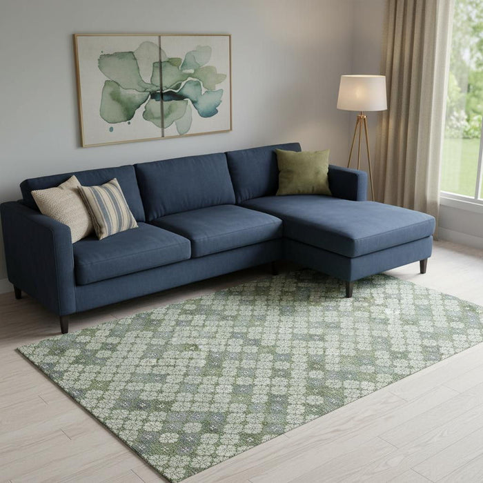 10' X 14' Geometric Washable Area Rug With UV Protection (705311) - Mint Green / Ivory
