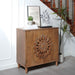 Dark brown Giga accent storage cabinet with two doors and floral design, ideal for living room sideboard storage.