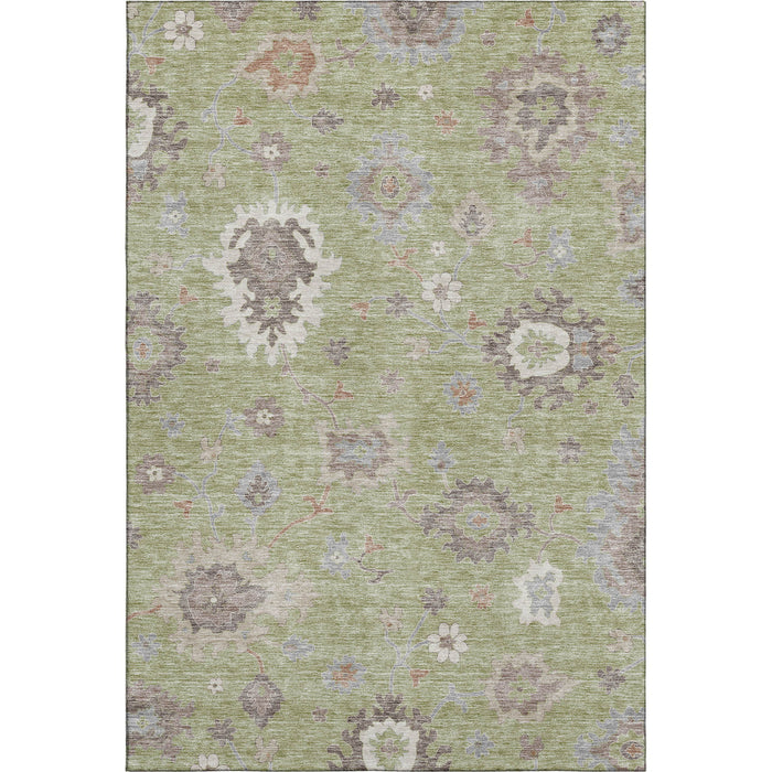 10' X 14' Floral Medallion Washable Area Rug With UV Protection - Artichoke Green