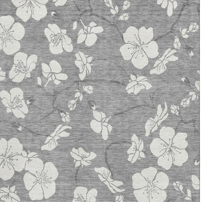 10' X 14' Floral Washable Area Rug With UV Protection (681041) - Gray / Ivory