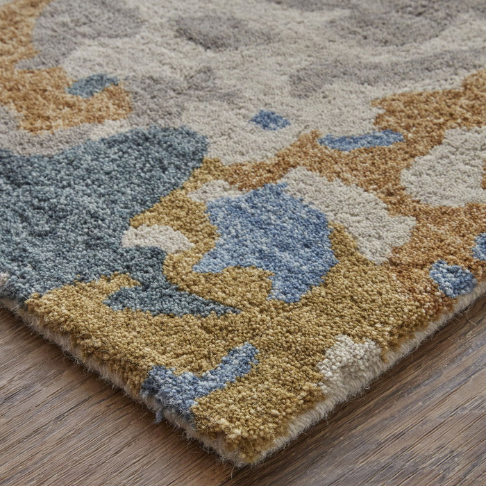 10' x 14' Wool Abstract Tufted Handmade Stain Resistant Area Rug - Gray Blue And Gold