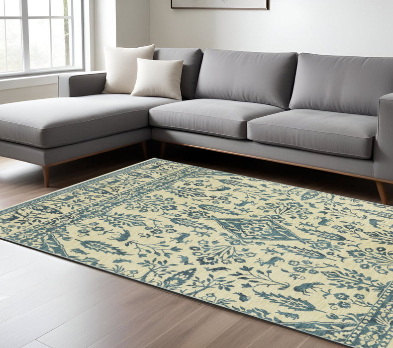 13' X 10' Oriental Area Rug With Fringe - Ivory / Blue