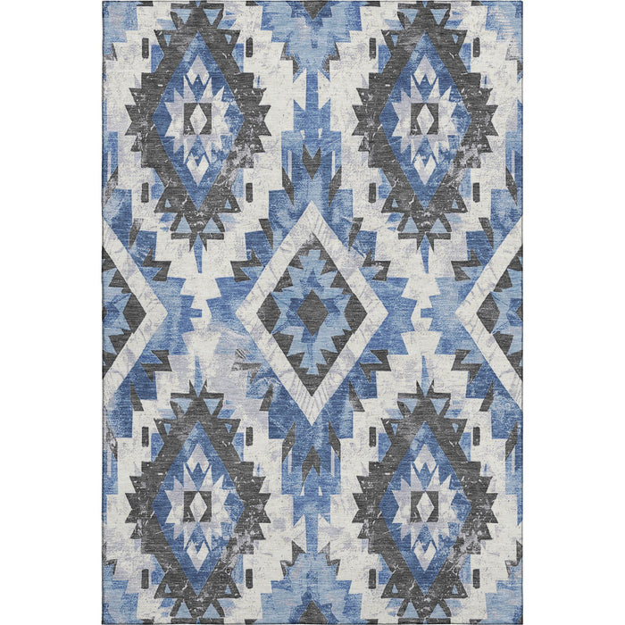 10' X 14' Southwestern Washable Area Rug With UV Protection (706595) - Blue / Charcoal / Ivory