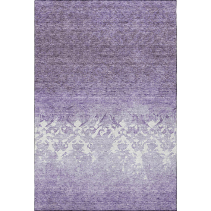 10' X 14' Damask Washable Area Rug With UV Protection (709444) - Purple / Ivory
