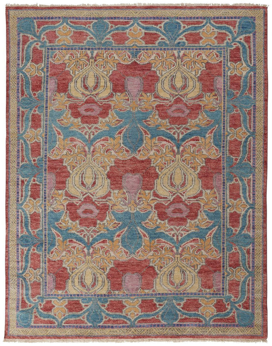 8' x 10' Wool Oriental Hand Knotted Area Rug - Blue Red And Yellow