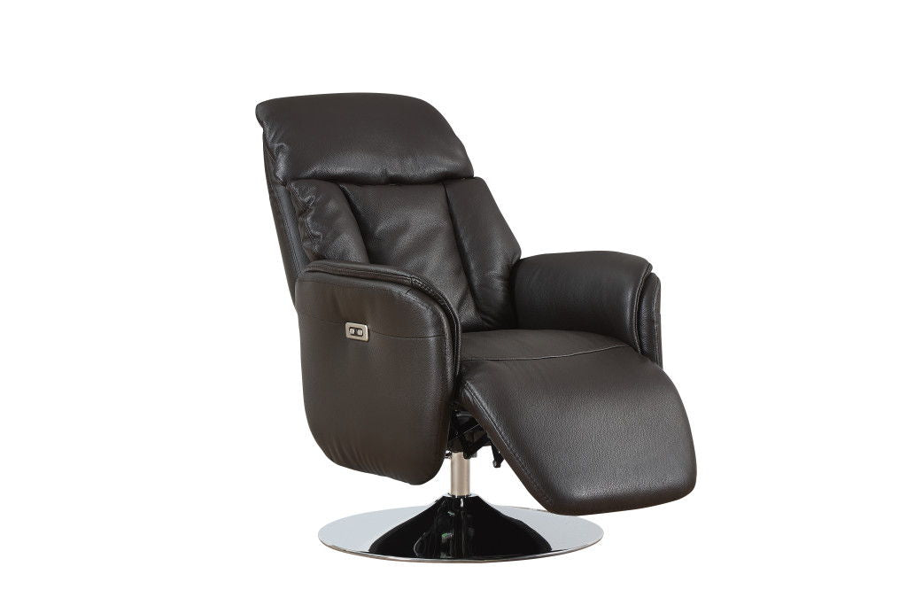 Tufted Genuine Leather Power Swivel Recliner (730573) - Brown
