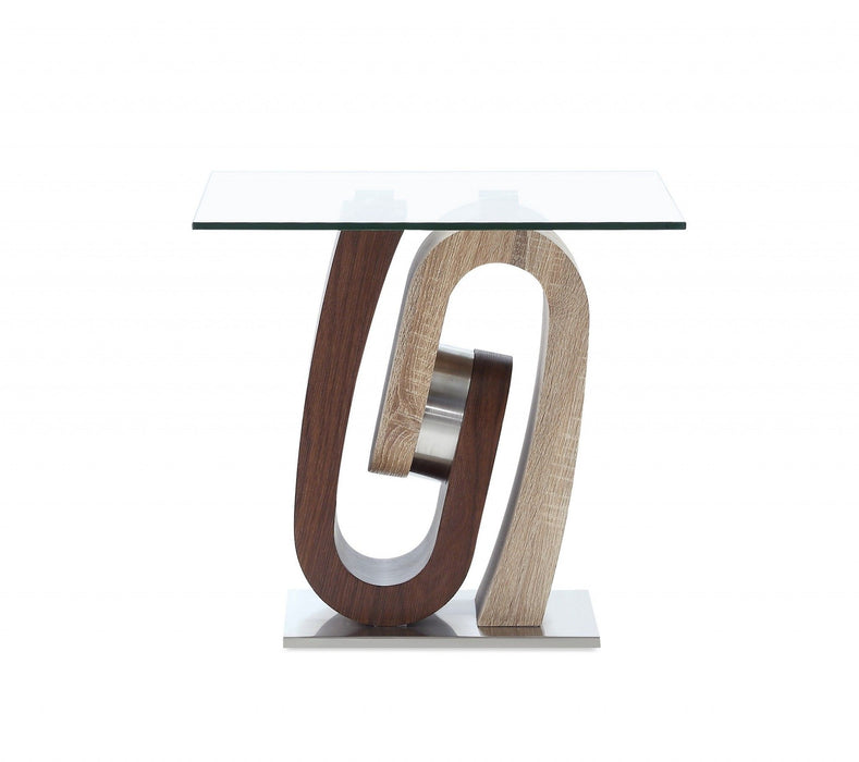 Glass Square End Table - Walnut, Oak And Clear