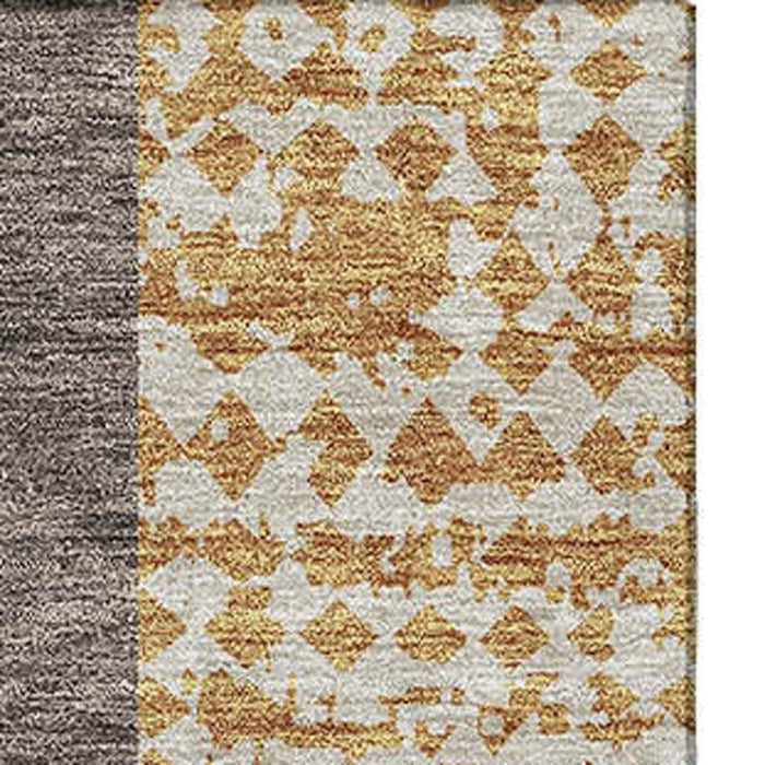 10' X 14' Geometric Washable Area Rug With UV Protection (674928) - Coffee / Gold / Ivory