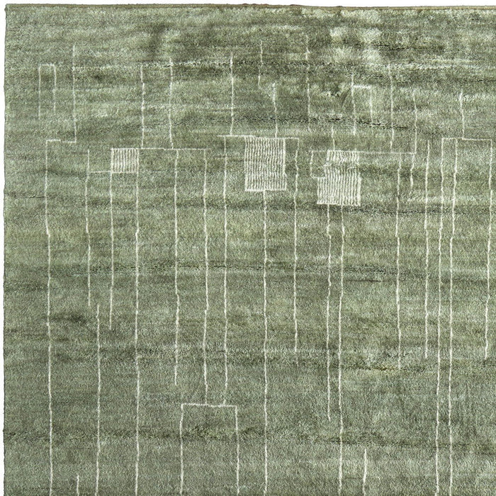 8' X 10' Abstract Hand Knotted Area Rug - Green And Ivory