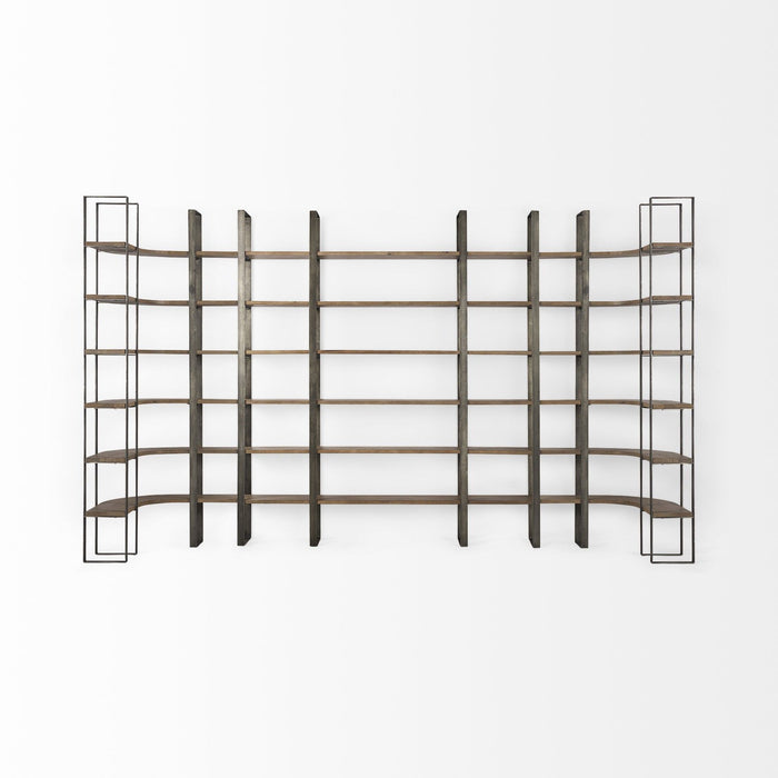 and Six Tier Bookcase - Brown / Nickel