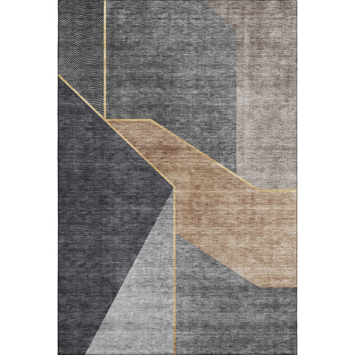 8' X 10' Geometric Washable Area Rug With UV Protection (653735) - Charcoal / Gold / Brown