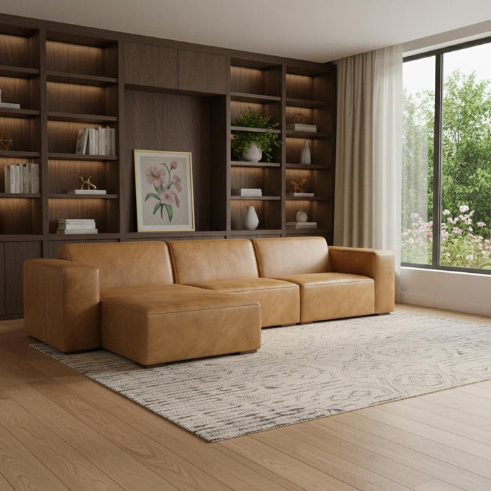 Sienna Modular Leather Sofa With Brown Legs - Brown