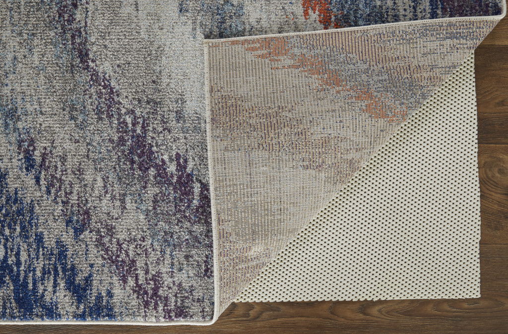 10' x 14' Abstract Power Loom Stain Resistant Area Rug - Blue Gray And Orange