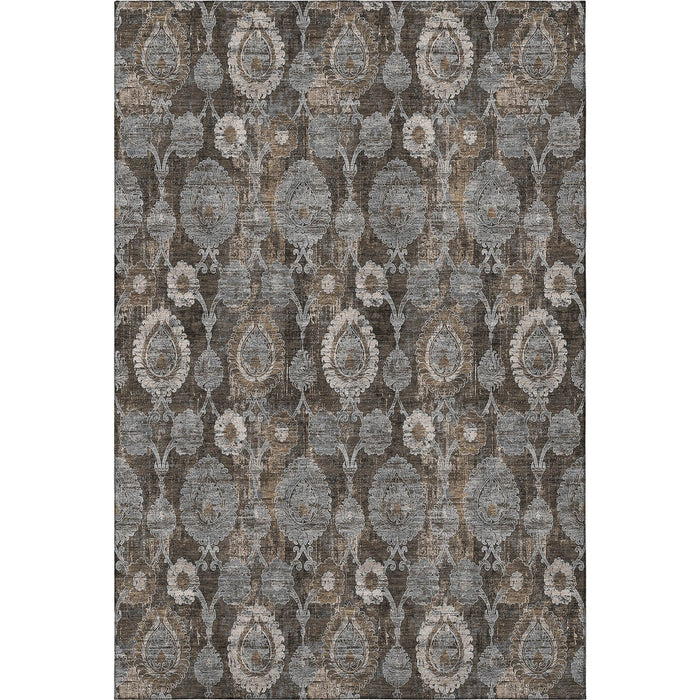 10' X 14' Damask Washable Area Rug With UV Protection - Chocolate