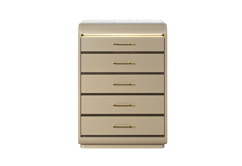 Genesis - 5 Piece Queen Bedroom Set (Bed, Dresser & Mirror, Nightstand, Chest) - Gold