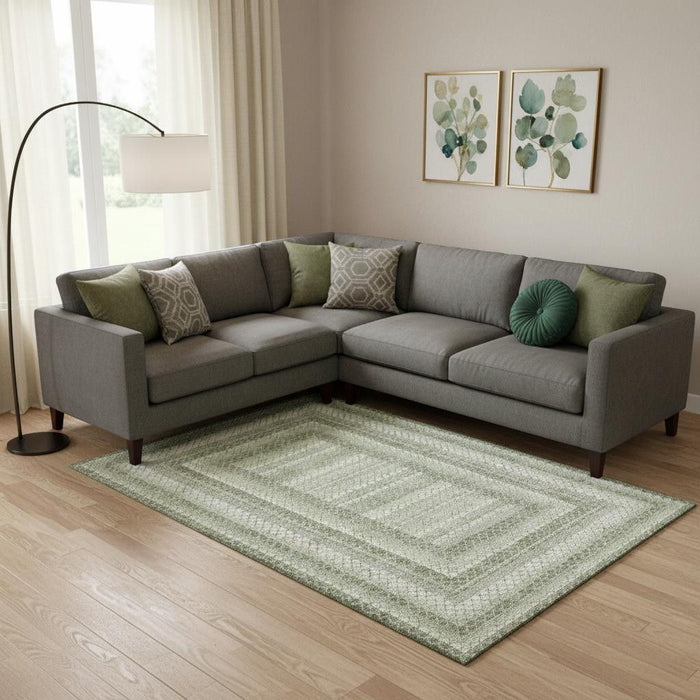 10' X 14' Geometric Washable Area Rug With UV Protection (710867) - Artichoke Green / Gray / Ivory