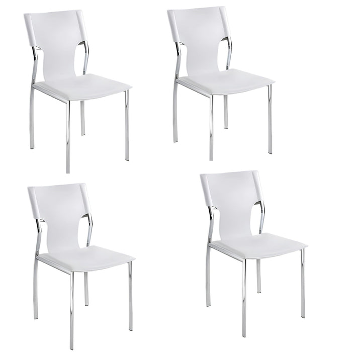 Leather Dining Side Chairs (Set of 4) - White / Silver