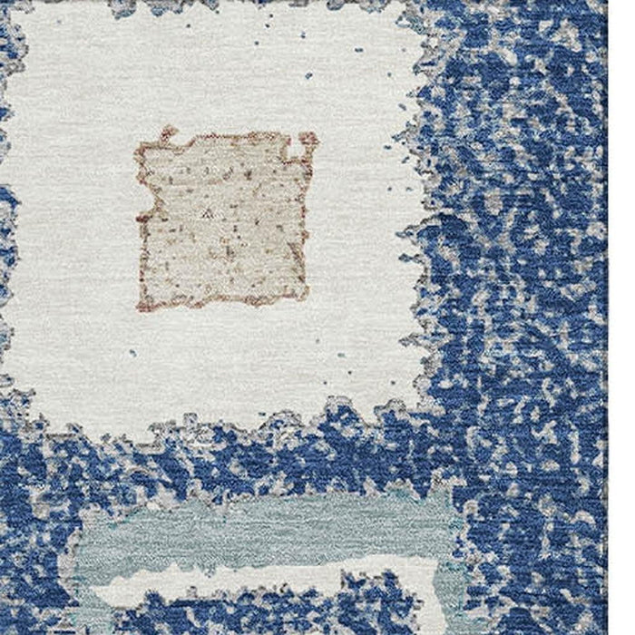 10' X 14' Geometric Washable Area Rug With UV Protection (711011) - Navy Blue / Ivory / Beige