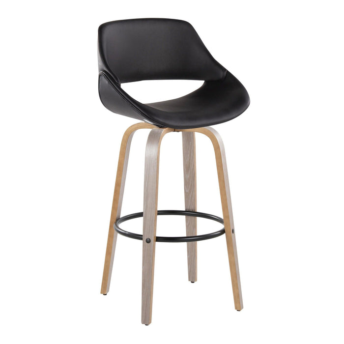 Fabrizzi - 30" Fixed-Height Barstool With Swivel And Round Black Metal Footrest (Set of 2) - Light Gray Wood