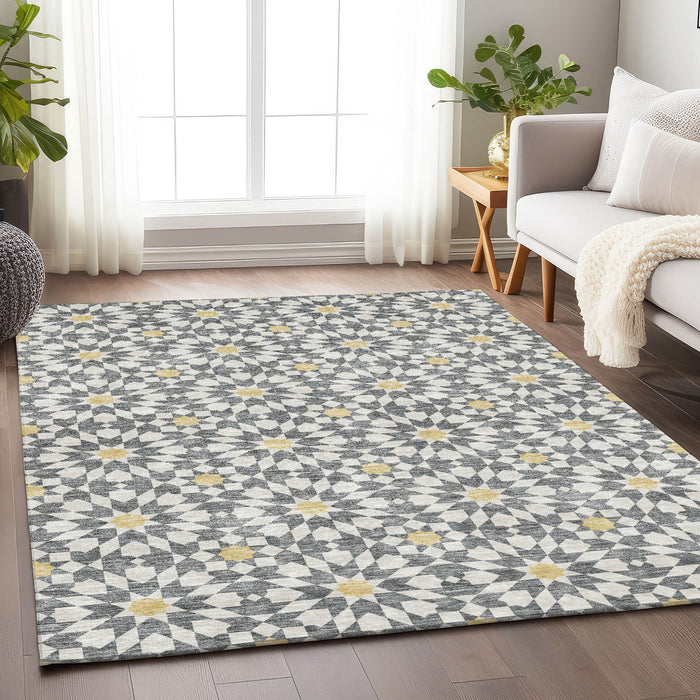 10' X 14' Geometric Washable Area Rug With UV Protection - Gray