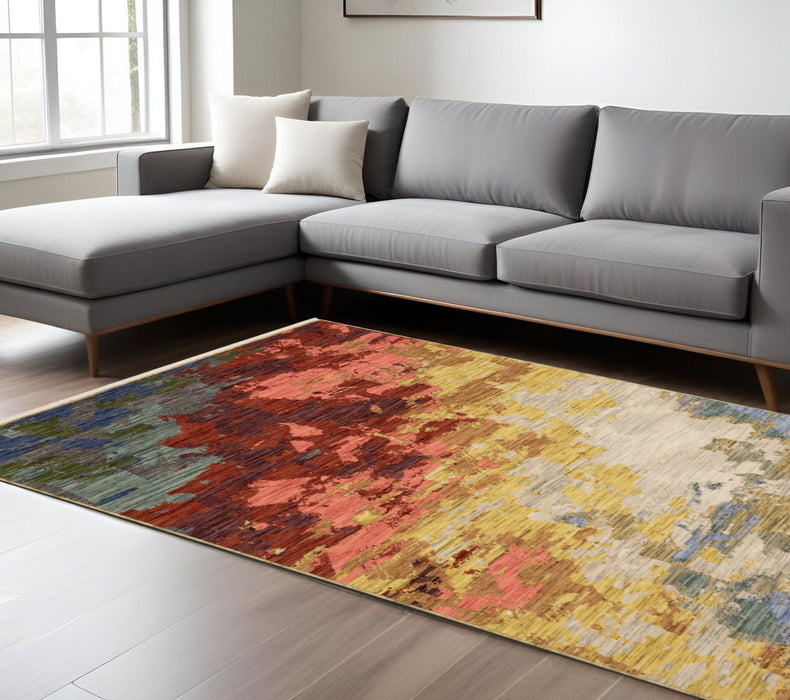 8' X 11' Abstract Area Rug With Fringe - Beige And Rust