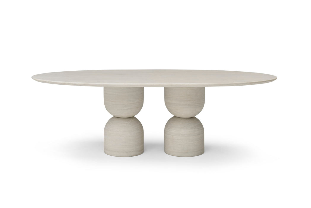 Marble Double Pedestal Base Oval Dining Table - Beige