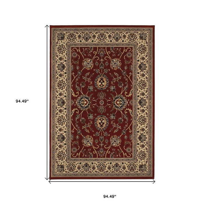 8' Traditional Oriental Polypropylene Square Rug - Red And Ivory
