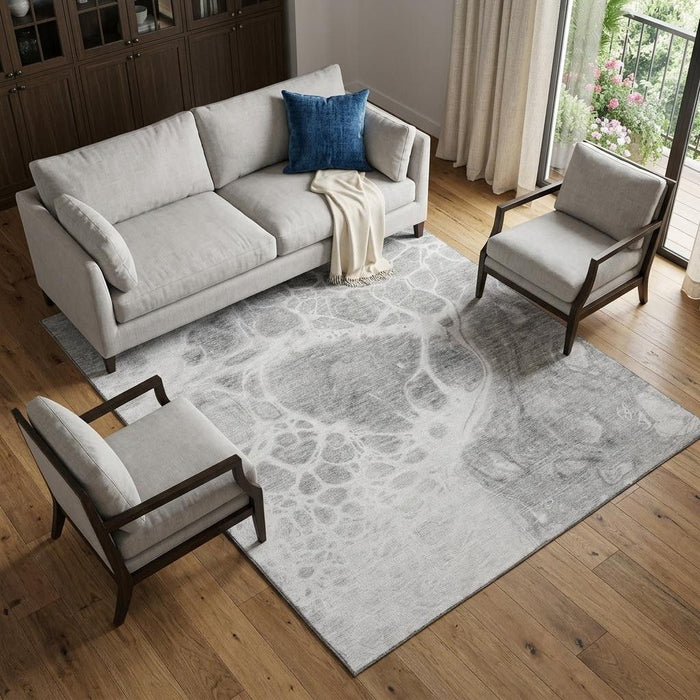 10' X 14' Abstract Washable Area Rug With UV Protection (656040) - Gray / Ivory