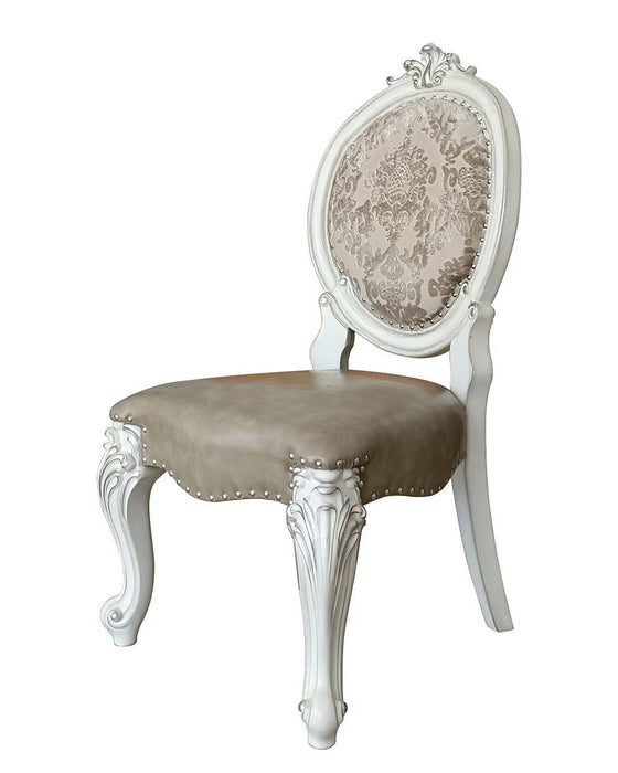 Upholstered Faux Leather Solid Wood King Louis Back Dining Side Chairs (Set of 2) - Gray