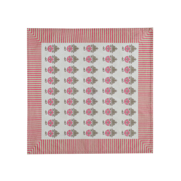 Set of four pink vintage floral cotton canvas napkins by TOV Furniture featuring printed floral design.