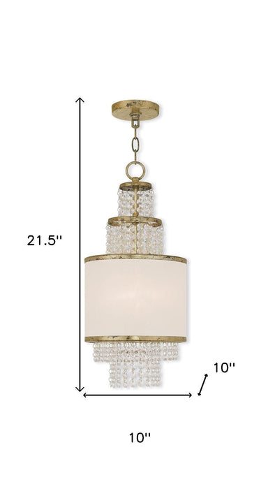 Dimmable gold metal chandelier with clear and off-white shades, featuring two lights and modern design by HomeRoots.