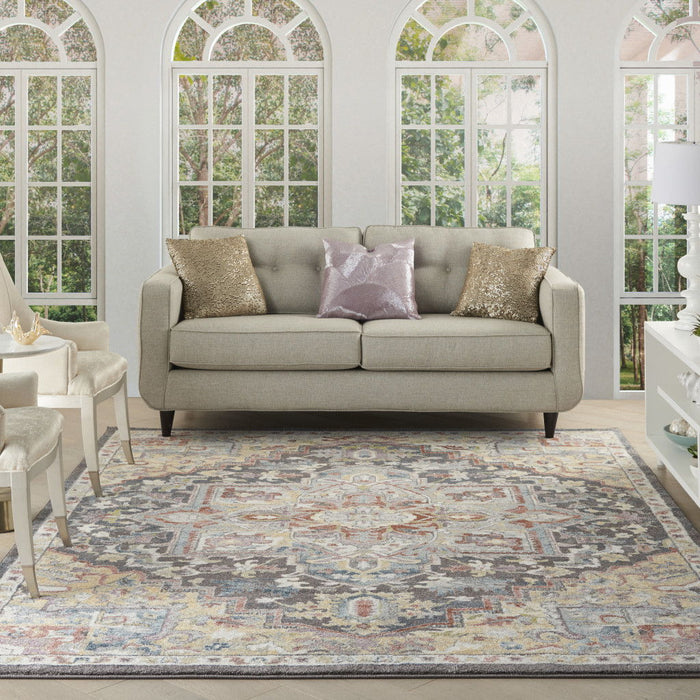 8' X 10' Floral Distressed Area Rug - Charcoal