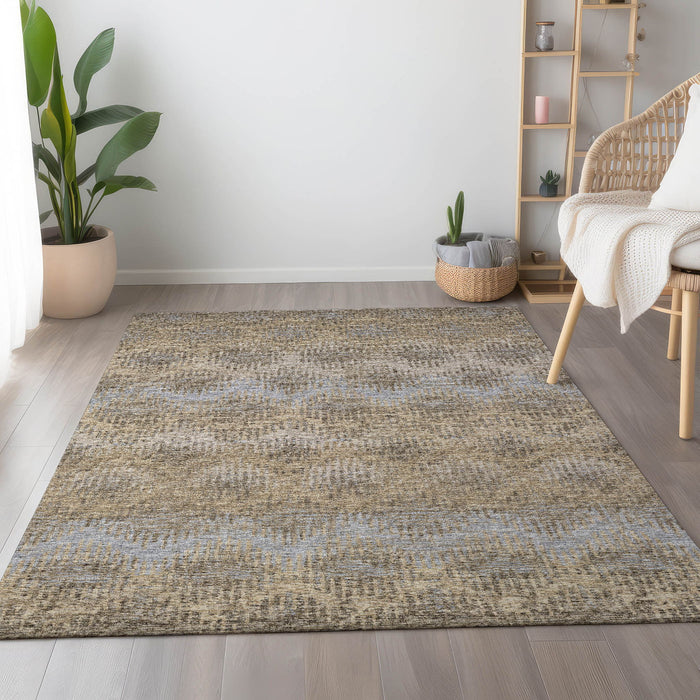 10' X 14' Transitional Abstract Washable Area Rug With UV Protection - Brown