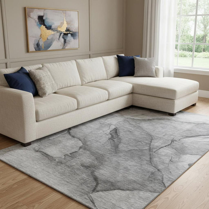 10' X 14' Abstract Washable Area Rug With UV Protection (651106) - Gray / Ivory