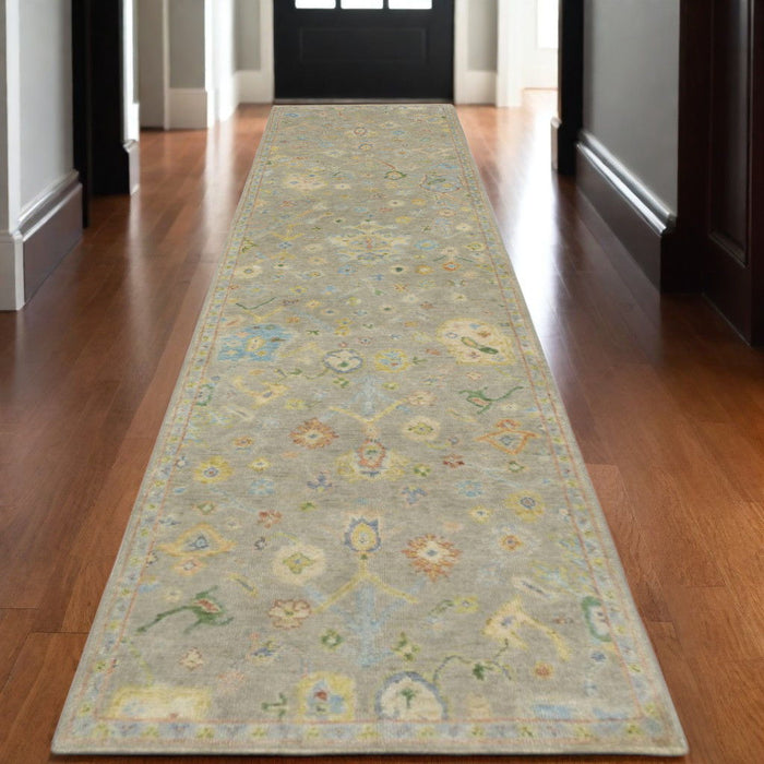 10' Wool Oriental Hand Knotted Runner Rug With Fringe - Gray
