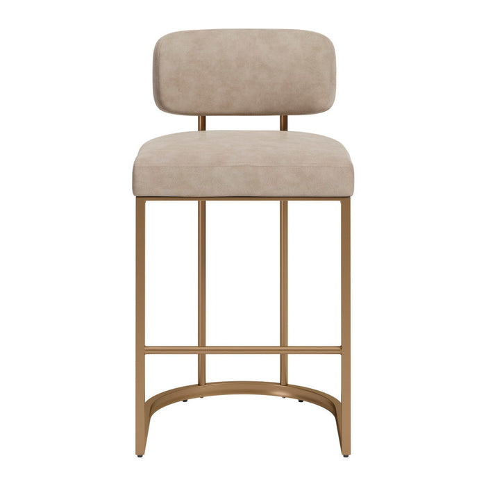 Low Back Bar Chairs Wood And Fabric (Set of 2) - Beige