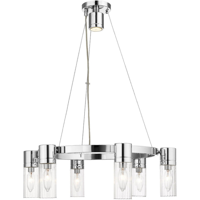 Six Light Metal Dimmable Chandelier With Shades - Silver / Clear