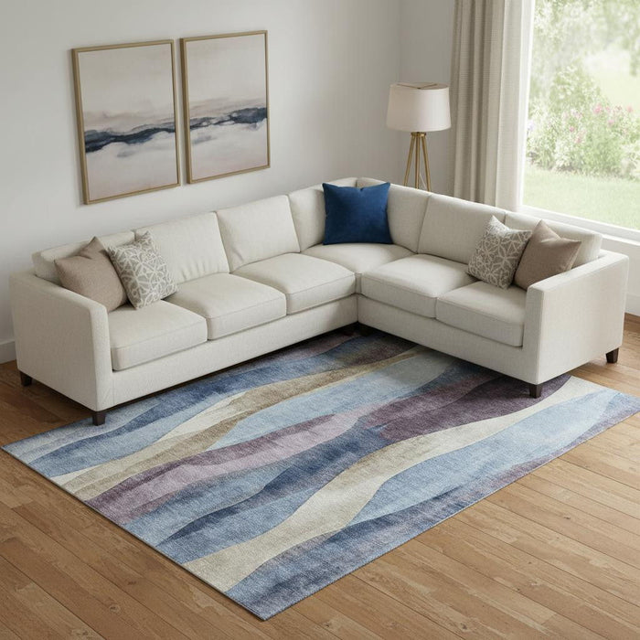 10' X 14' Abstract Washable Area Rug With UV Protection (710268) - Denim Blue / Purple / Beige