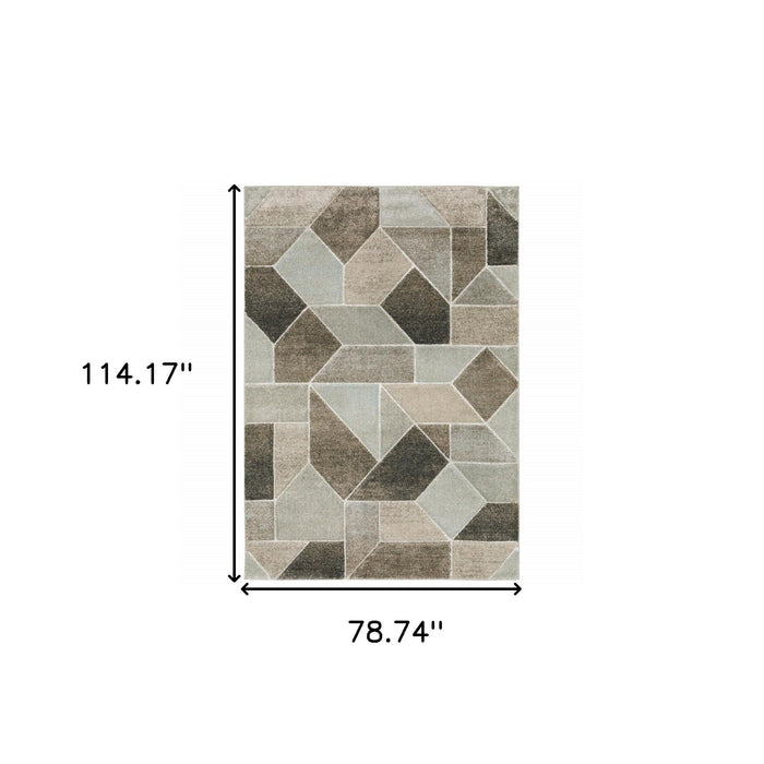 6' x 9' Geometric Power Loom Stain Resistant Area Rug - Gray Brown Beige Tan Taupe And Ivory