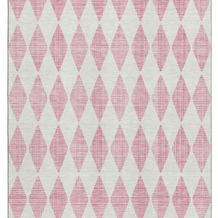 10' X 14' Diamond Washable Area Rug With UV Protection (650086) - Pink / Ivory