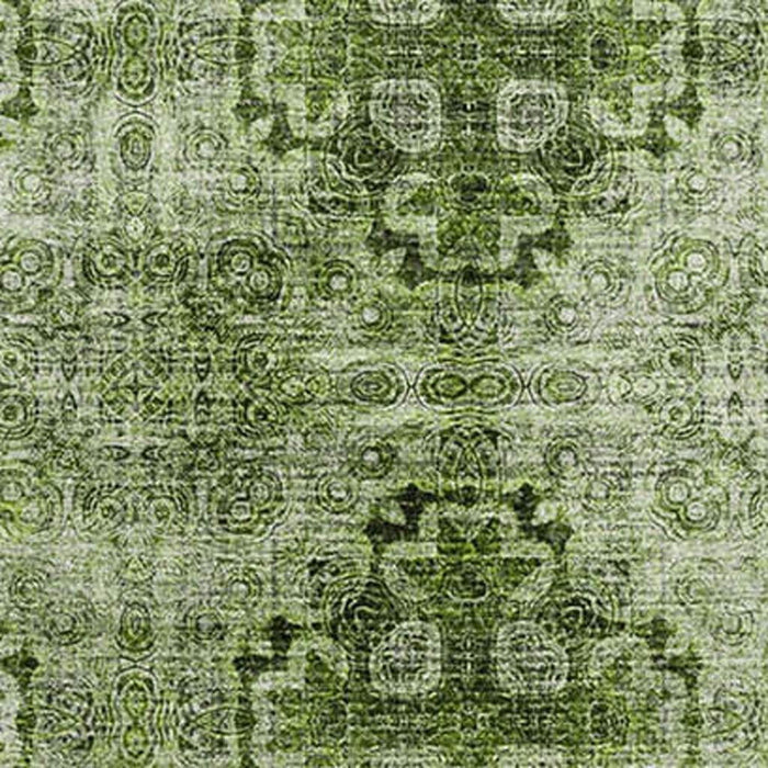 10' X 14' Floral Medallion Distressed Washable Area Rug With UV Protection (648940) - Olive Green / Ivory