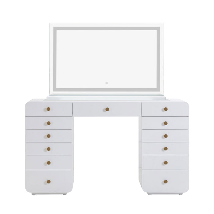Hollywood - Desk with Jumbo LED Panel Vanity Mirror - White